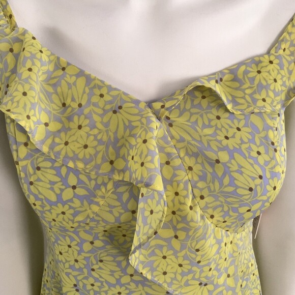 Nanette By Nanette Lepore Yellow Floral Sleeveless Asymmetrical Chiffon Dress 2 - Picture 11 of 14